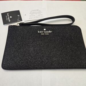 kate spade Glitter Medium L-zip Wristlet Black